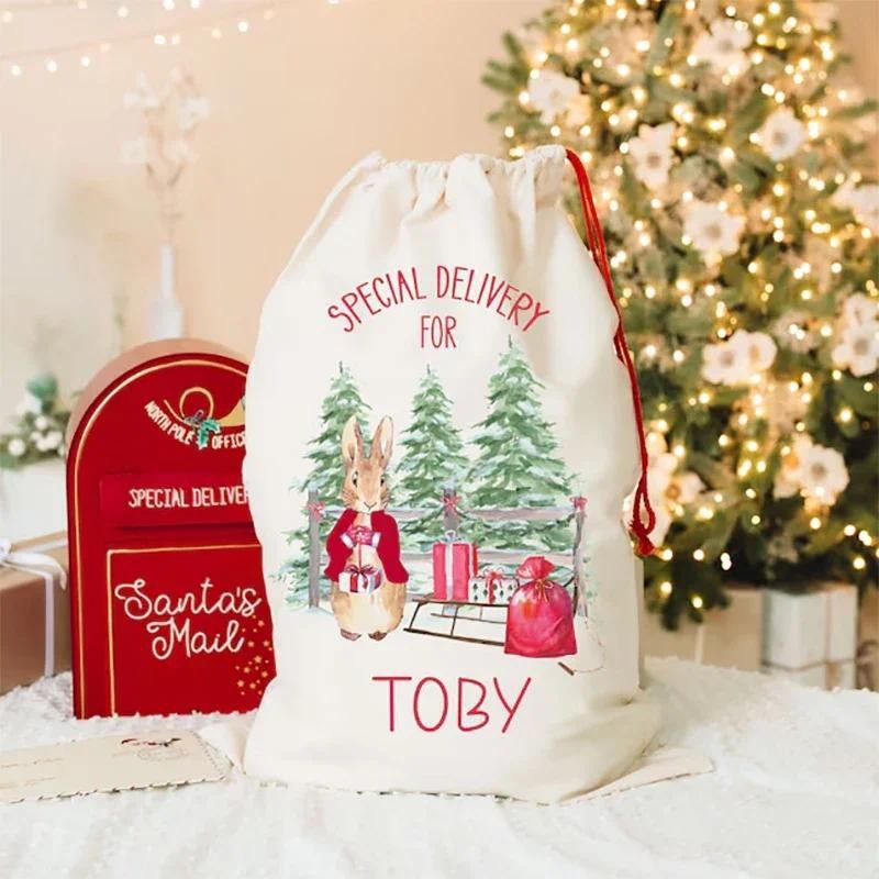 

personalised Rabbit bunny Santa Claus sack stocking Merry Xmas eve home Decoration kid girl boy gift Present Toy Bag