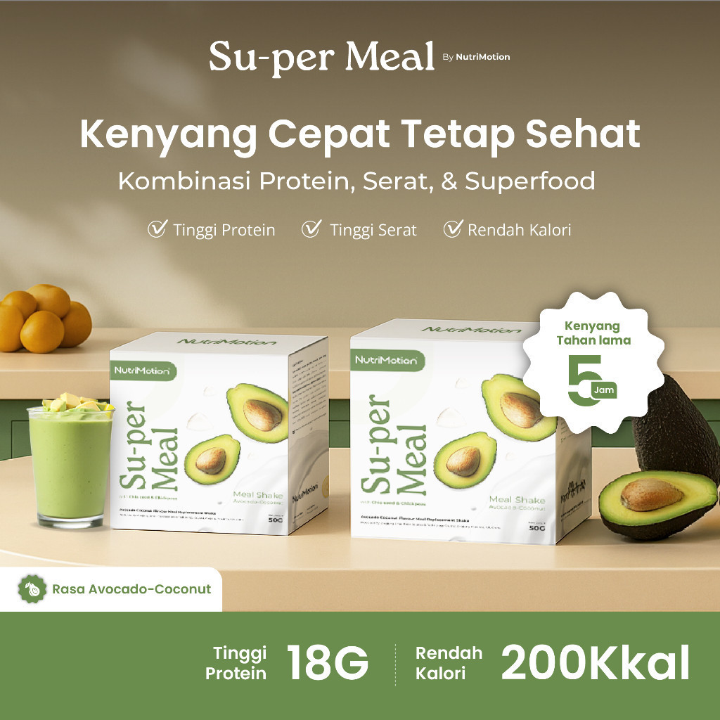 

NutriMotion Su-per Meal Avocado Coconut 2 Box | Meal Replacement dengan Superfood Kenyang Tahan Lama