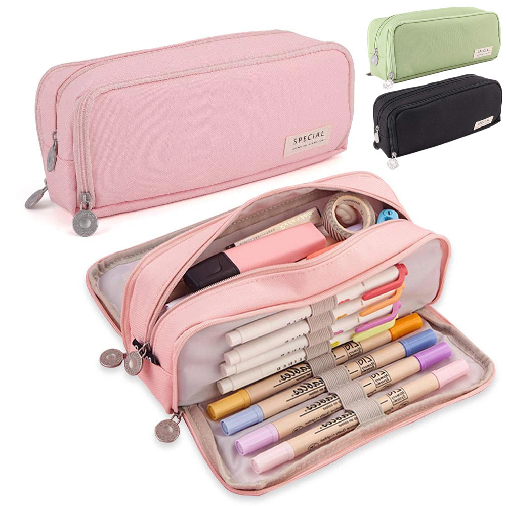 

Large Capacity Pencil Case 3 Compartment Pouch Pen Storage Bag Double Side Opening Student Stationery Organizer School Supplies