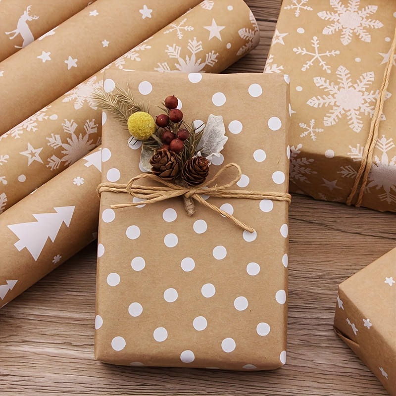 

Gift Wrapping Paper with Snowflake Tree Pattern Paper Roll 16.9"x590" Eco-Friendly Paper Material for Holiday Presents