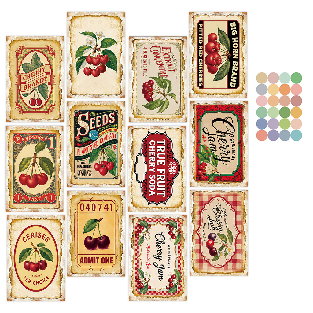

12pcs Vintage Cherry Wall Cards With Stickers-Home Walls,Cabinets,Furniture Decor,Cherry Lovers Postcard,Diy Aesthetic Gift Card