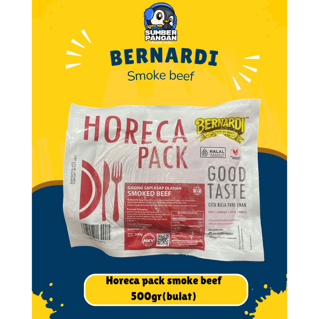 

Bernardi Horeca Pack Daging Sapi Asap Olahkan Smoked Beef 500gr(bulat) (block)