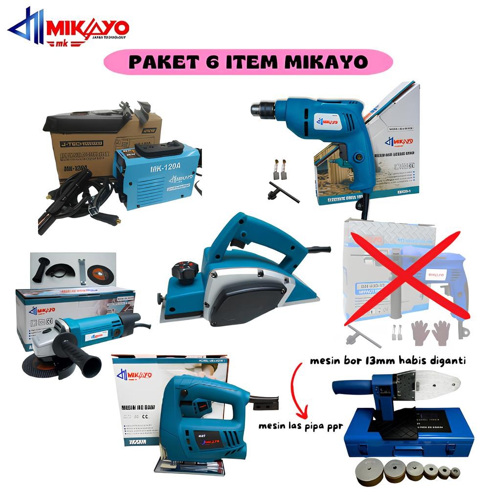 Paket ( 5 ) Item - MIKAYO Electric Planer + Belter Mesin Las Ppr 20-32mm + MIKAYO Jig Saw + MIKAYO M