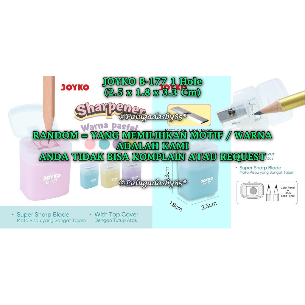 

(1 Biji) GROSIR Rautan JOYKO B-177 Pastel 1 Hole / JOYKO Rautan Serutan Sharpener B-177 (1 Biji)