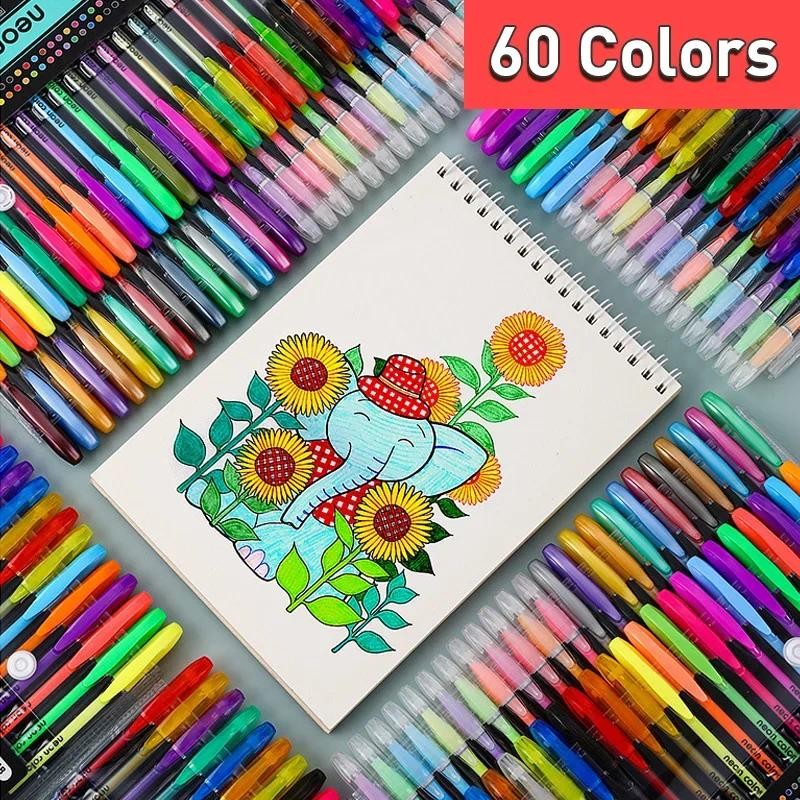 

12/24/36/48/60Pcs Metallic Glitter Fluorescent Color Gel Pen for School Student Office Coloring Book Journals Drawing Art Marker
