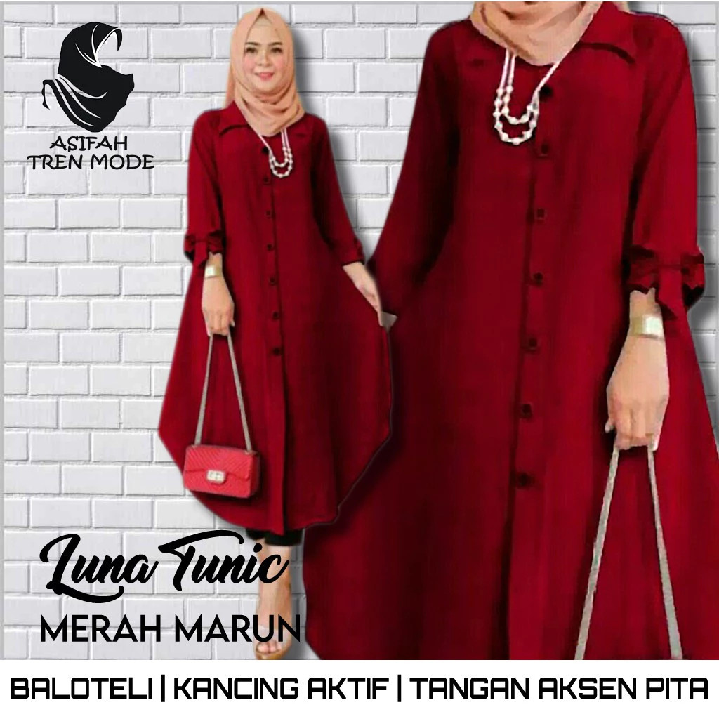 Promo Tunik Jumbo XXL LD 120 Polos Kerah Kemeja Full Kancing Depan Busui Lengan 3/4