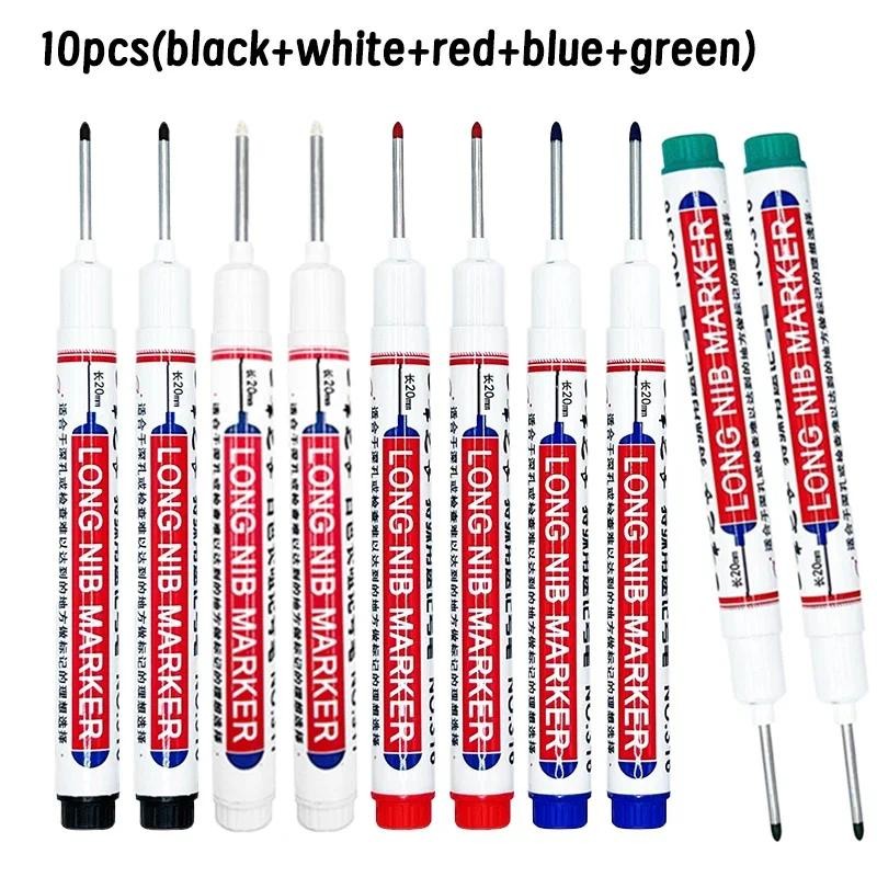 

8/10 Pcs Waterproof Long Head Markers Deep Hole Marker Pen for Metal Carpenter Red/Black/Blue/Green/White Ink Woodworking Tools