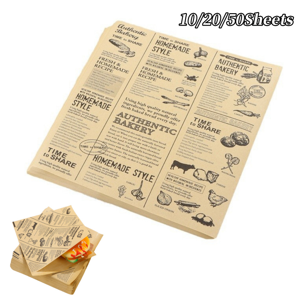 

10/20/50Sheets Kraft Bakery Bags Kraft Paper Sandwich Paper Wrap Disposable Food Packing Paper Triangle Shape Oil-Proof Doughnut