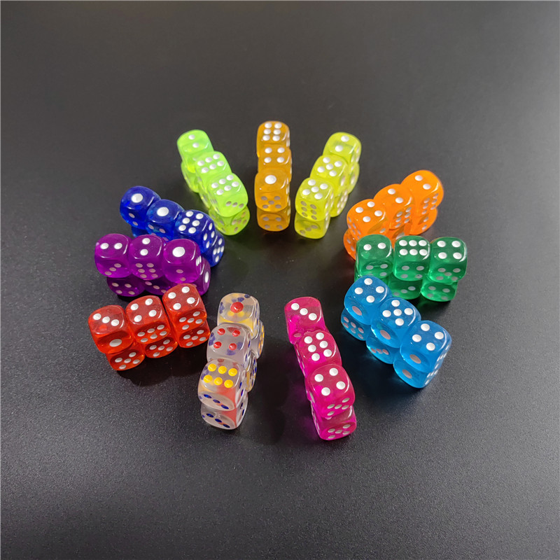 

10 Pcs/set 12mm11 Colors Acrylic Transparent Dice Hexahedron Round Corner Entertainment Bar KTV Dice Set