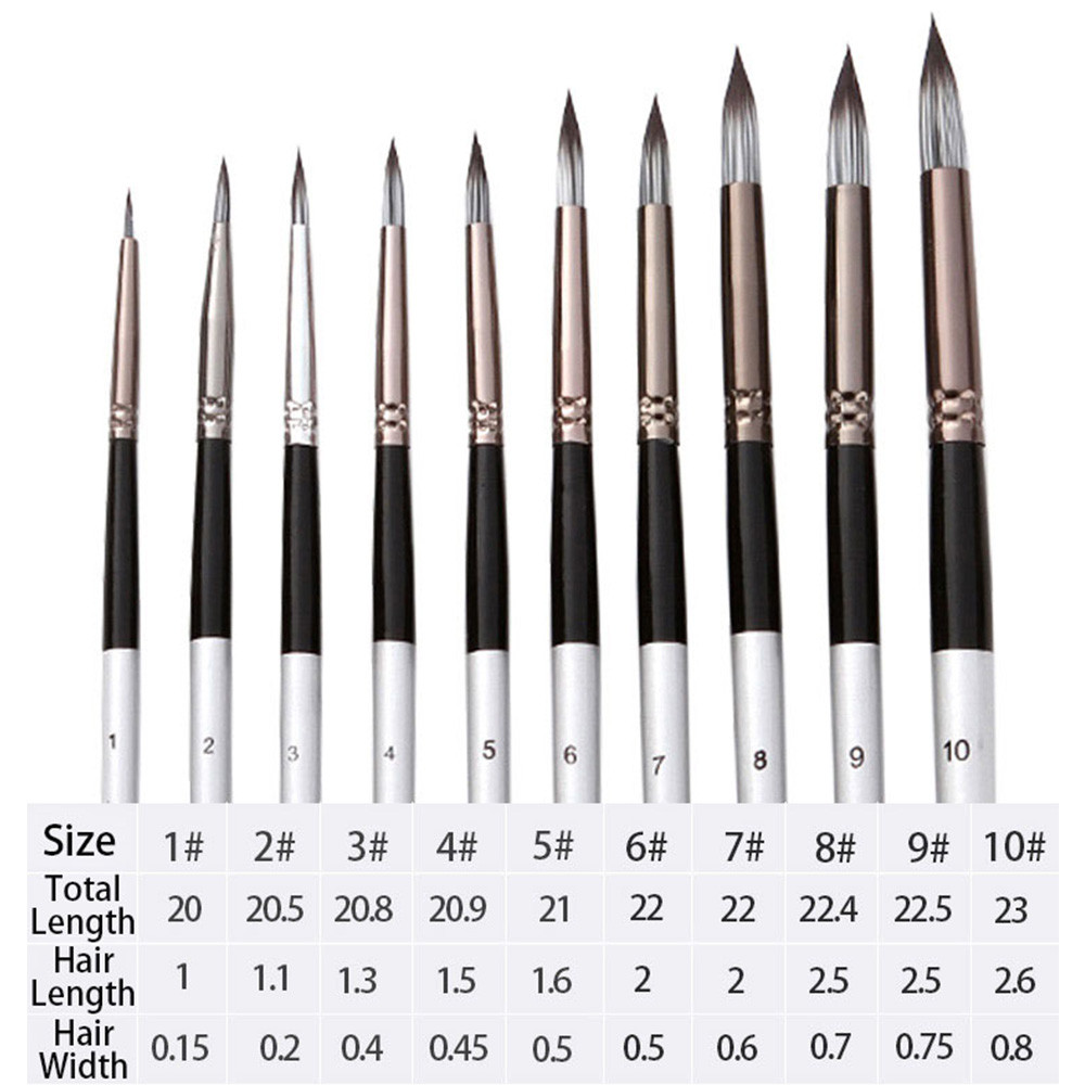 

10pcs Round Watercolor Paint Brush Set Soft Hair Comfortable Handle for Watercolor Acrylic Gouache Oil