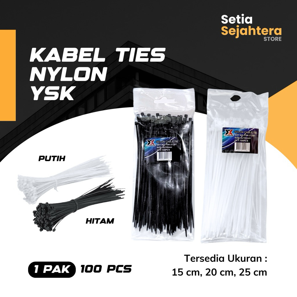 

YSK Kabel Ties Cable Tie Nylon Hitam Putih Tali Pengikat Kabel Bungkus Makanan 15 20 25 cm - 1 pak 100 pcs