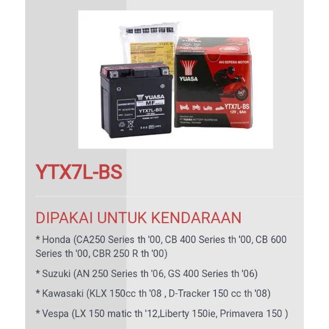 YUASA YTX7L-BS 12V 6Ah aki motor