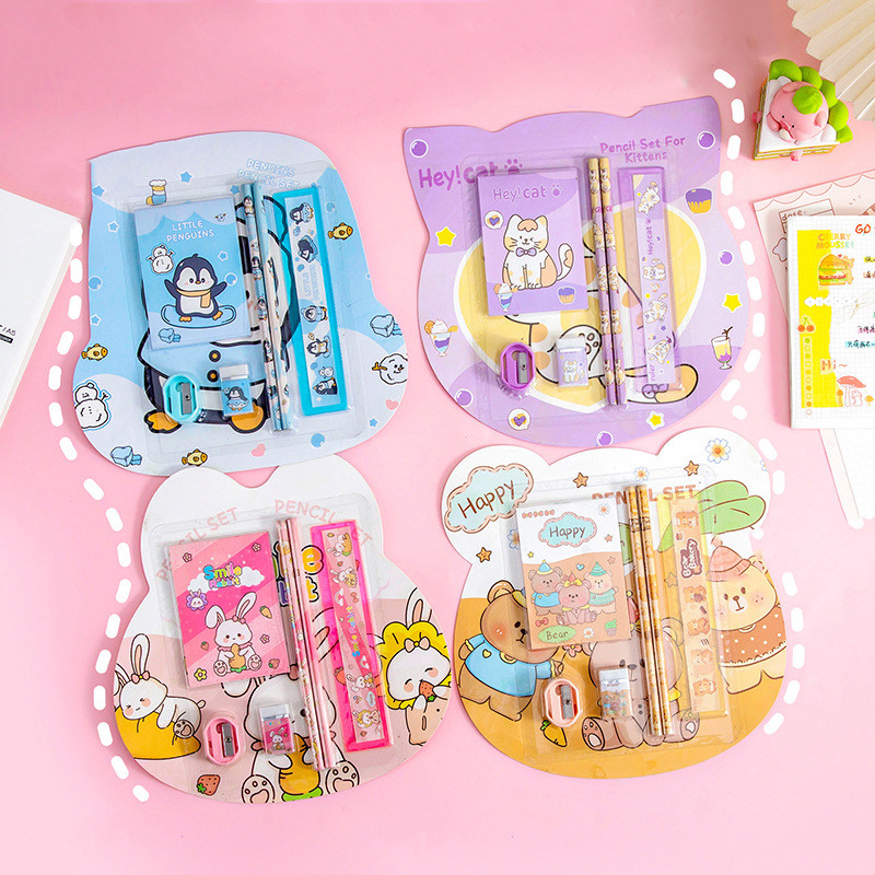 

2Set Cartoon Cute Animals Surprise Stationery Set Portable Stationery Set Elementary School Children Stationery Set Kids Gifts