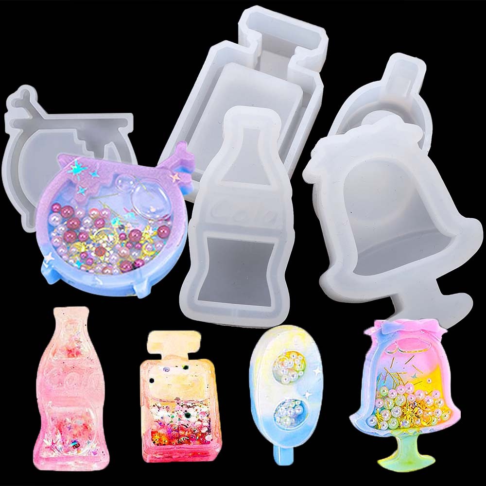 

10 Style Quicksand Resin Casting Mold DIY Badge Owl Candy Perfume Cola Bottle Epoxy Resin Shaker Molds For Jewelry Craft Making