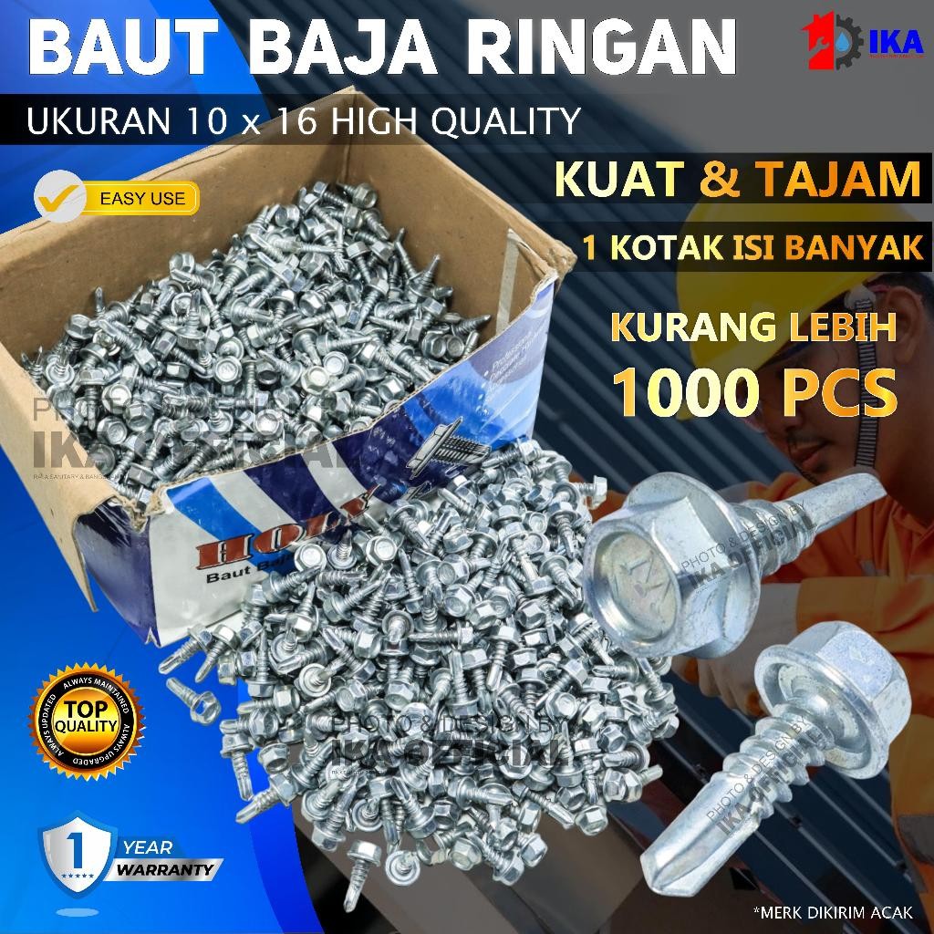 Baut Baja Ringan 10 x 16 MM - 1 Dus - High Quality / Roofing Baut Baja Ringan 10x16 Baut / sekrup / 