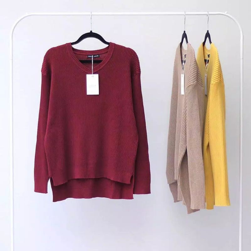 Rajut Boxy V Viona / Sweater Rajut Kerah V