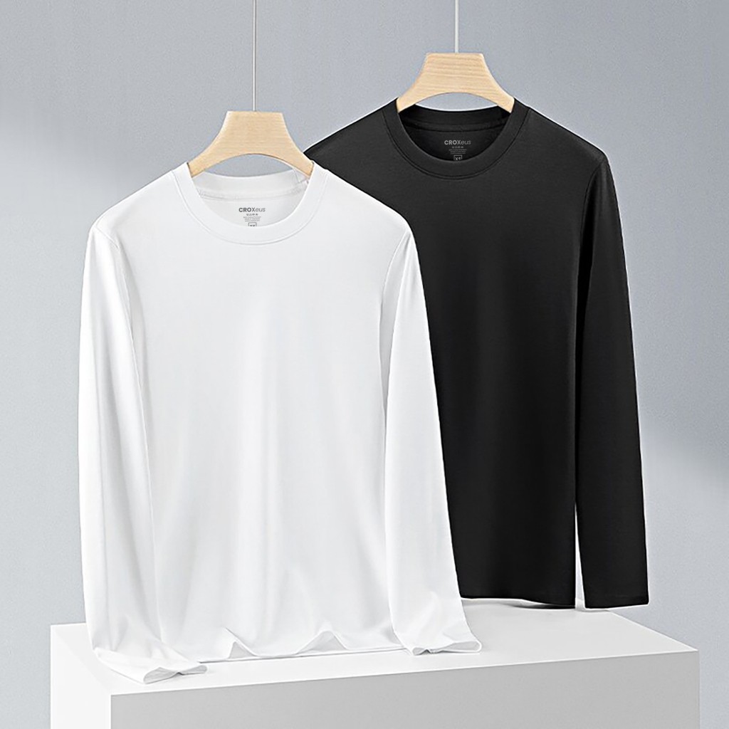 VEZORA - Kaos Polos Pria Wanita Lengan Panjang Warna Hitam Putih