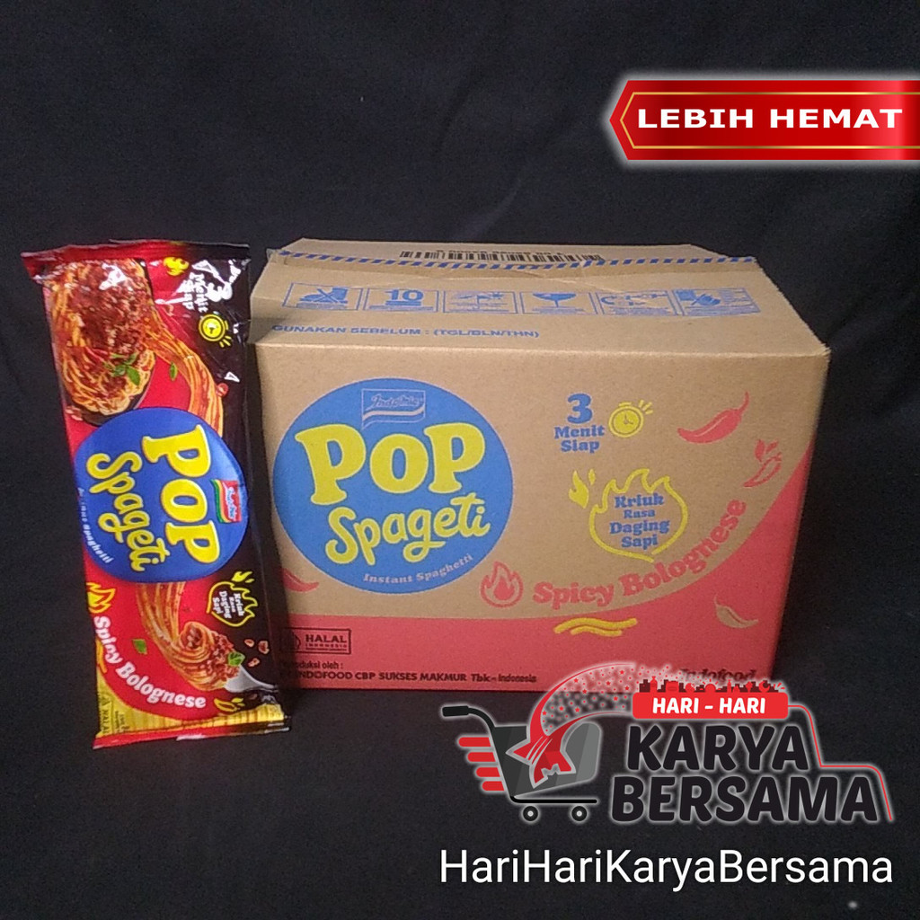 

MAKANAN MI INSTAN INDOMIE POP SPAGETI SPICY BOLOGNESE PER KARTON ISI 40'S X 84GR