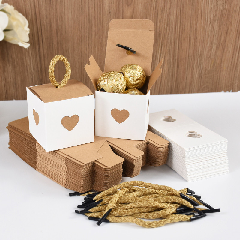 

10/50pcs White Brown Heart Candy Gift Boxes Wedding Favors for Guests Birthday Party Baby Shower Chocolate Cookie Packaging Box