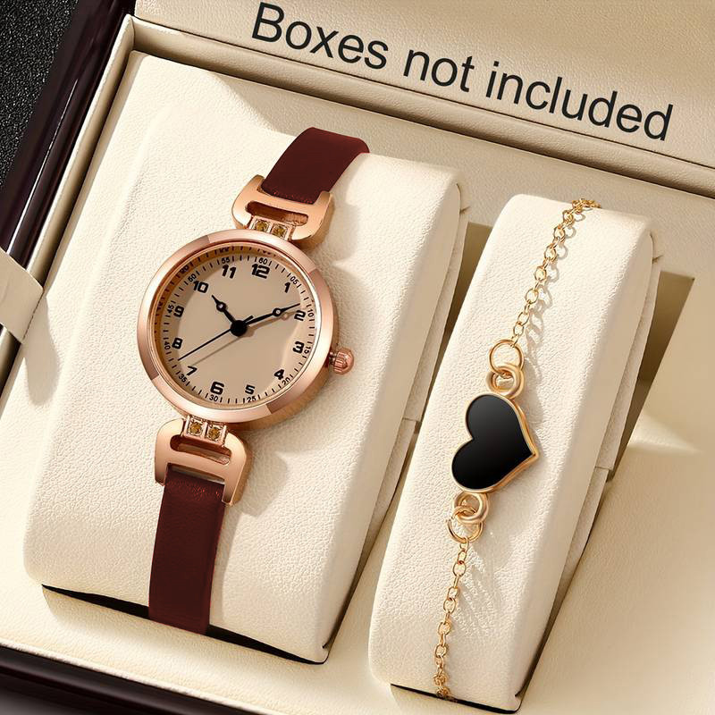 Terbaru 2Pcs Set Jam Tangan Kuarsa Fashion Elegan Wanita Set Jam Tangan Hias Jam Tangan Wanita