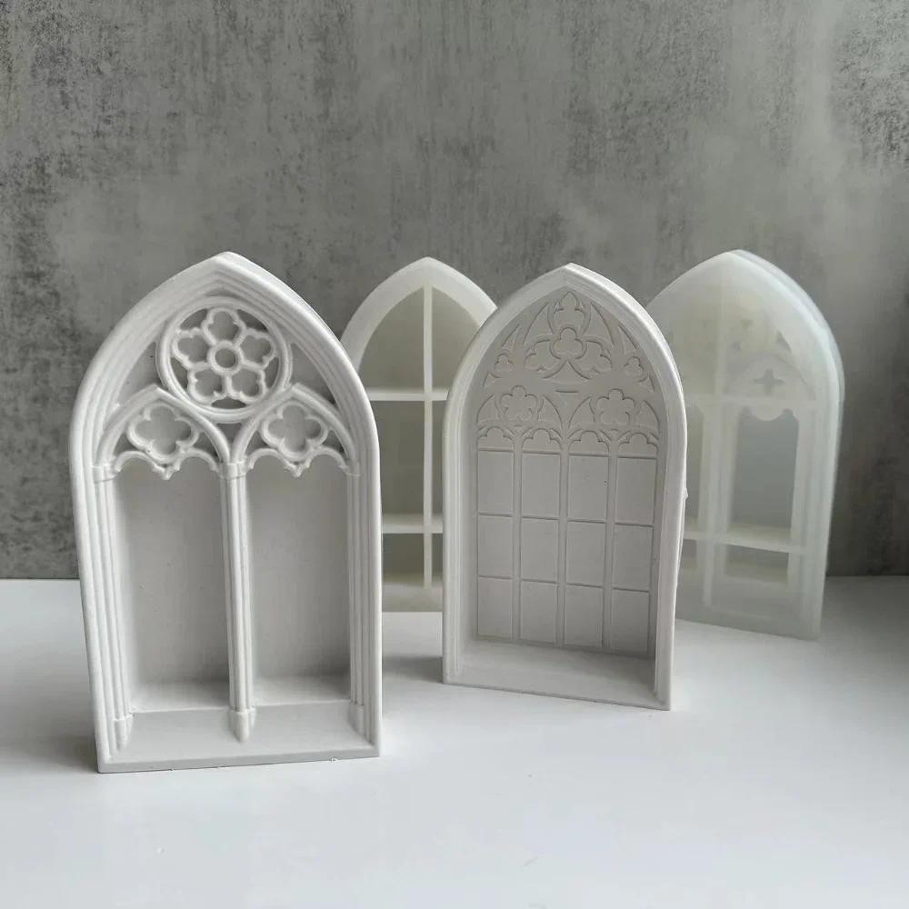 

Church Window Plaster Silicone Molds DIY Handicrafts Making Church Shaped Storage Box Display Holder Tray Mold Home Decor