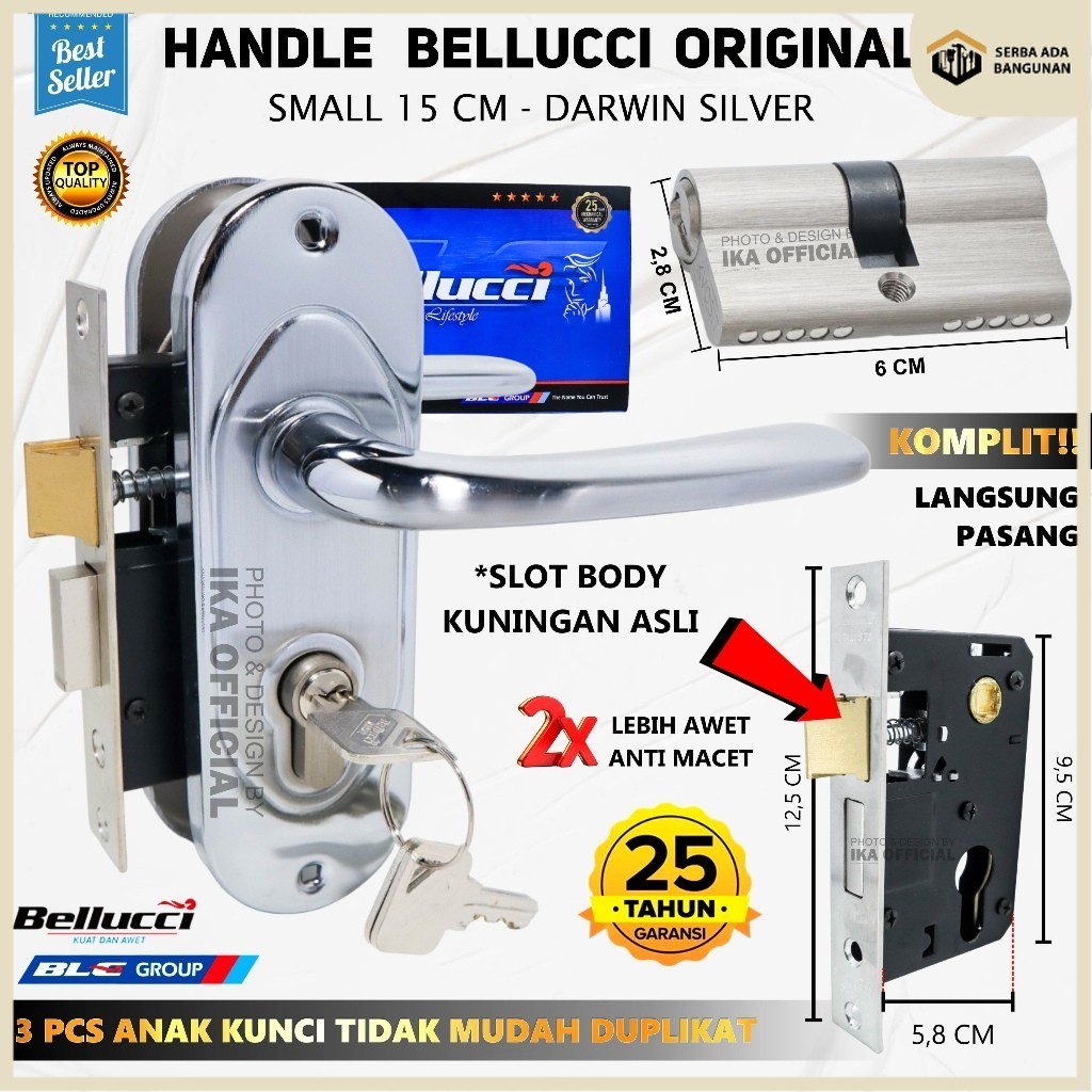 SAB Kunci Pintu kecil Silinder Bellucci Darwin NP l Gagang Rumah l Handle Full Set I Kunci pintu kam