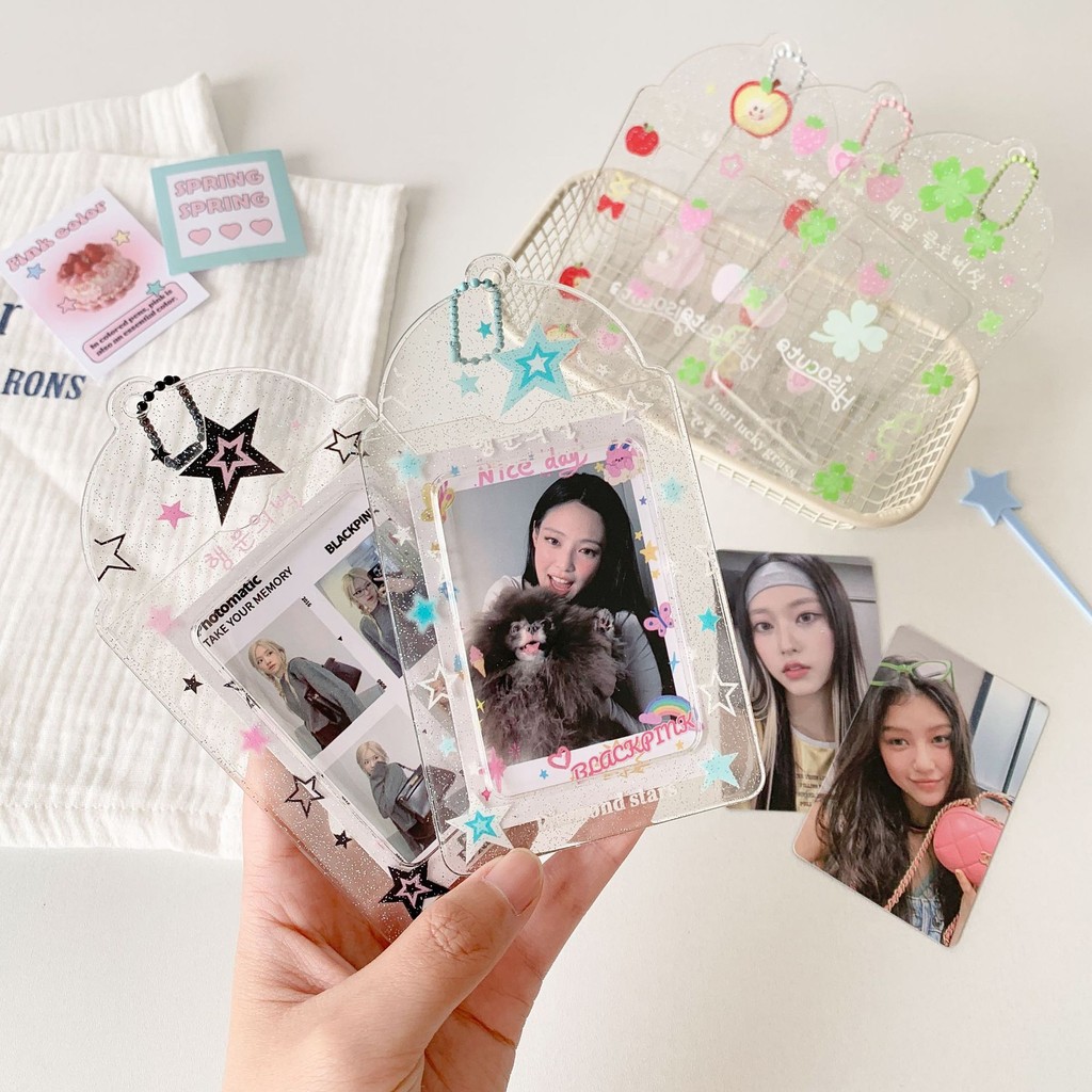 

SHINSDAY Photocard Holder PVC Glitter Cahol ID Card Case PC Y2K Korean Kpop Aesthetic Transparan Bening