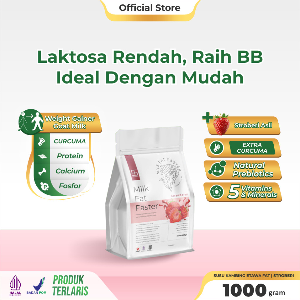 

NEW Ternak Syams Milk Fat Faster Rasa Strawberry 1KG Susu Penambah Berat Badan Ideal Kenaikan Tinggi Nutrisi Gizi Protein Kalori Rendah Gula Kolestrol Suplement Weight Gain Booster Rendah Laktosa Gym Fitnes Masa Otot Alami Natural Whey Curcuma Susah Gemuk