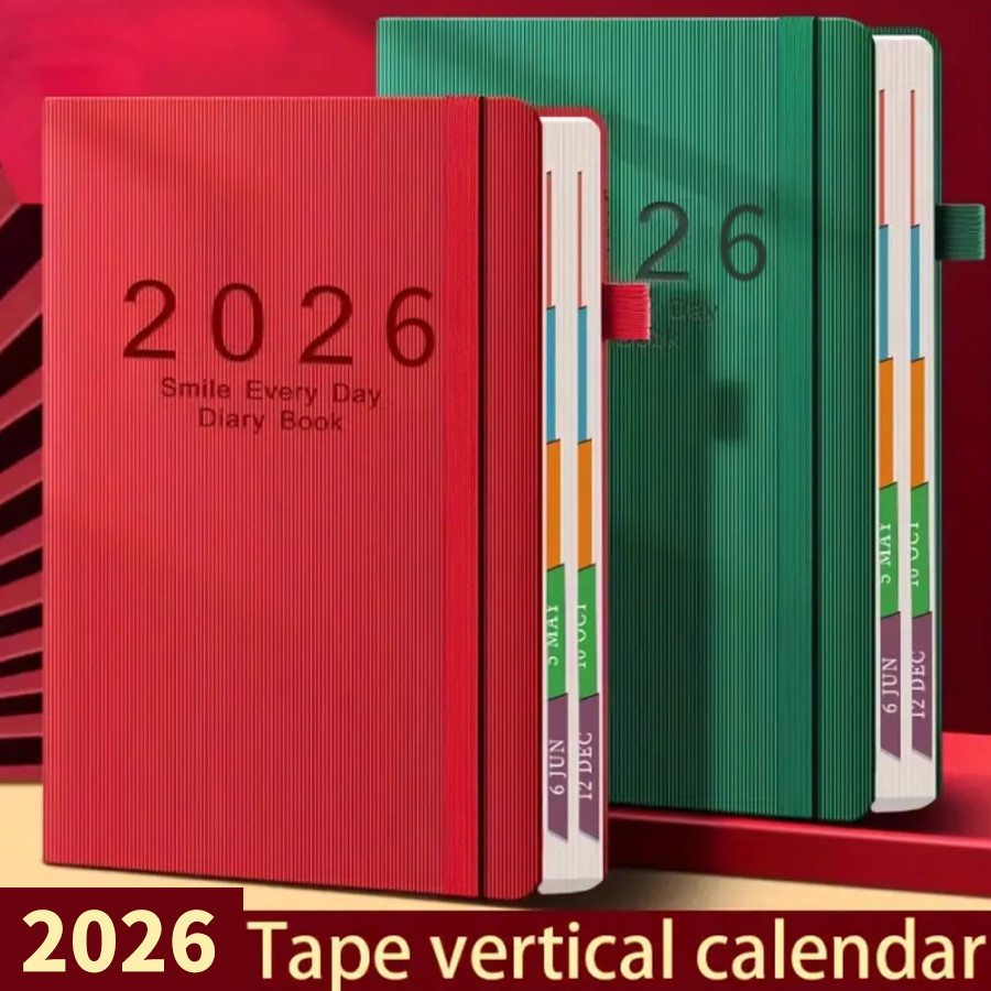 

2026 A5 Textured PU Portable Agenda Book English Calendar Book Notepads Creative Daily Planner Reminder Desktop Date Calendar