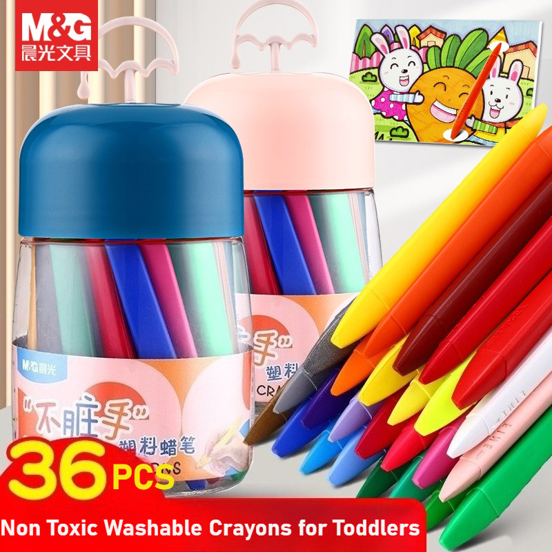 

Non Toxic Washable Crayons for Toddlers 12/24/36 Colors, Not Dirty Hand Easy-Grip for Little Hands, Toddler Coloring Art Gift