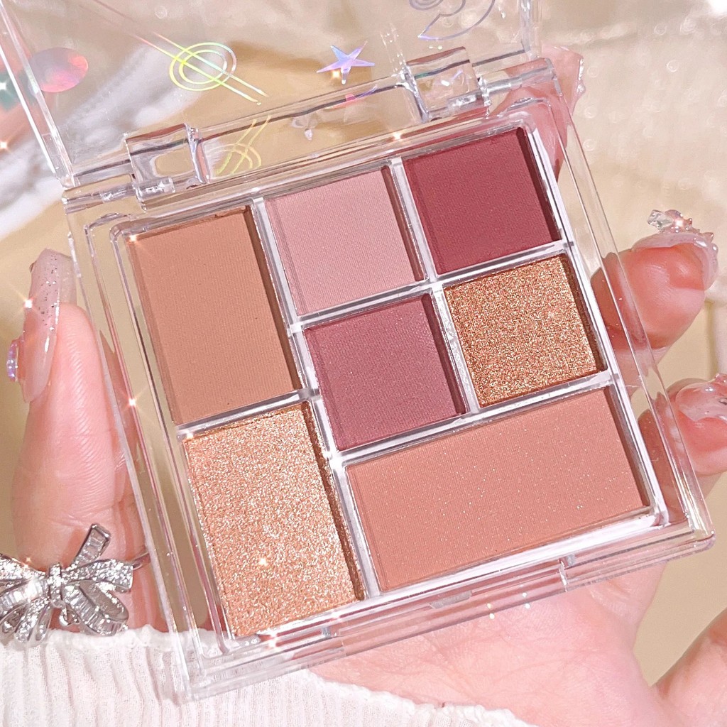 7 color eyeshadow palette, nude pink, high paint glitter and matte effect, natural long-lasting wate