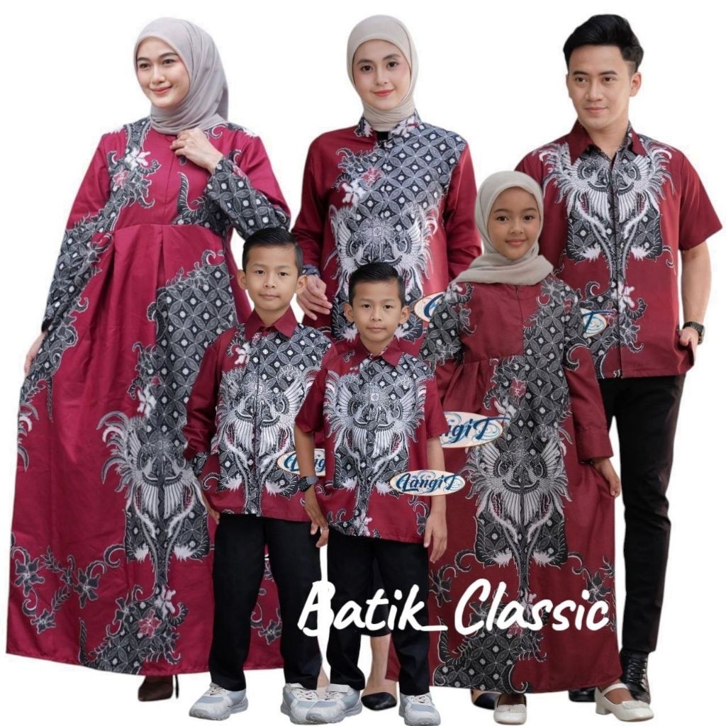 Rahwana Merah || Batik Couple Keluarga Bapak Ibu dan Anak Laki perempuan - Batik Pasangan Lengkap Se