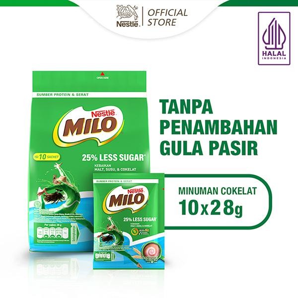 

Best Seller NESTLE MILO Less Sugar Susu Cokelat Rendah Gula isi Sachet 10 x 28g - NEB4M17