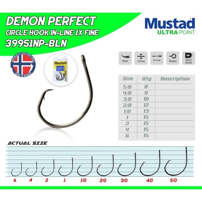 KAIL Mustad DEMON PERFECT CIRCLE HOOK IN-LINE (Ultrapoint) Mata kail tajam