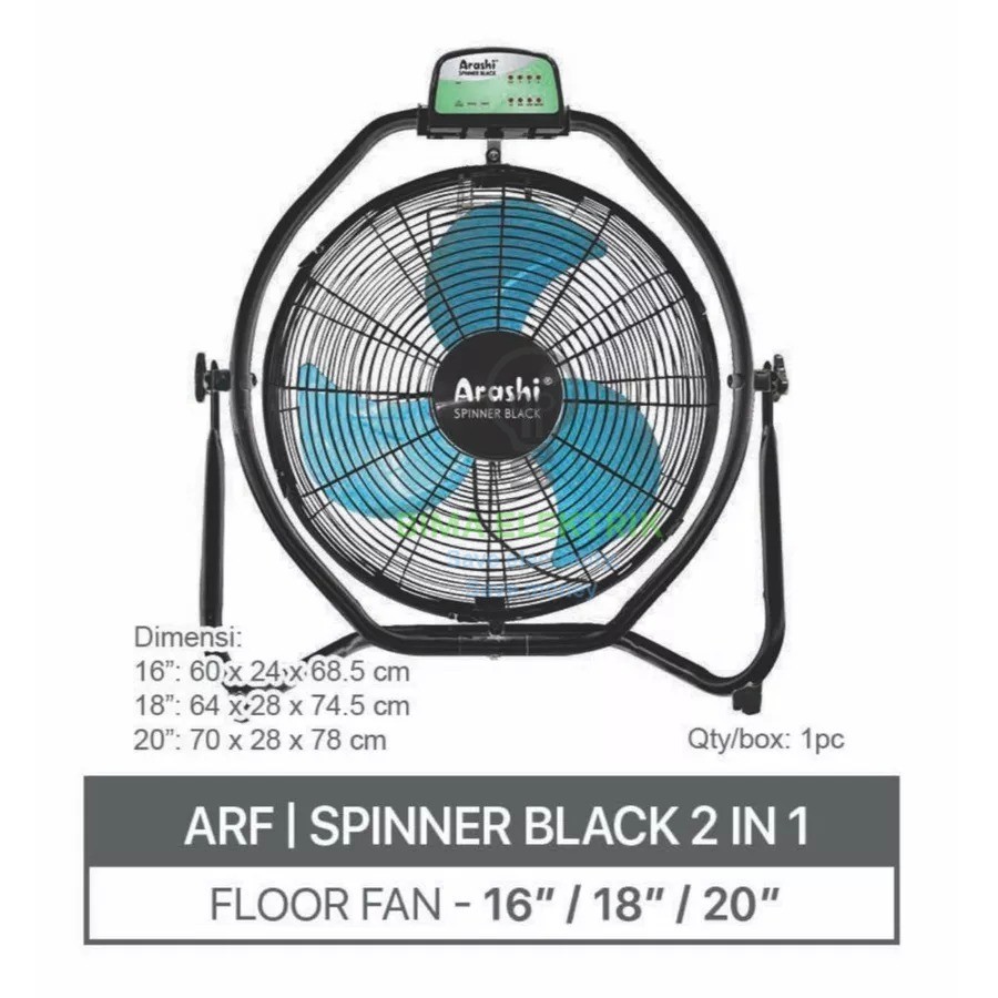 FLOOR FAN 16" 18" 20" REMOTE SPINNER BLACK ARASHI / Kipas Dinding /Kipas Lantai