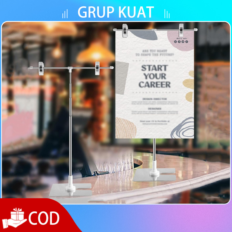 Jepit Promosi Banner Banner Display Stand 29-93cm Adjustable T Stand Pop Meja untuk Pameran