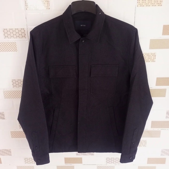 jaket pria outer Hitam polos MVIO sz L kasual bagus mirah