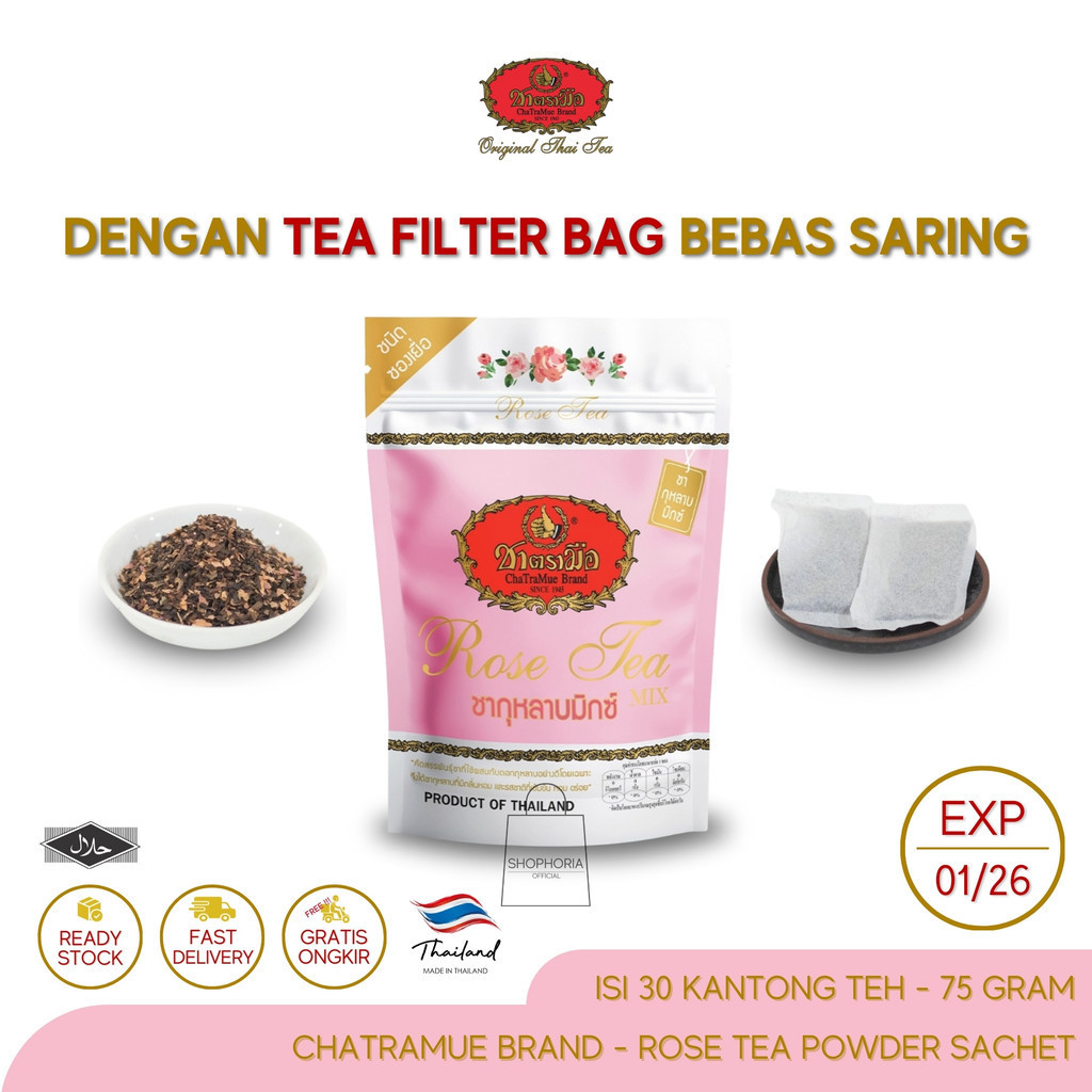 

ChaTraMue Brand Thai Rose Tea Kemasan Zip Pack 75 Gram Isi 30 Sachet Kantong Original Thailand Teh Mawar Bag Pink Susu Milk Bubuk Powder 75g 75gram 75gr 75 gr