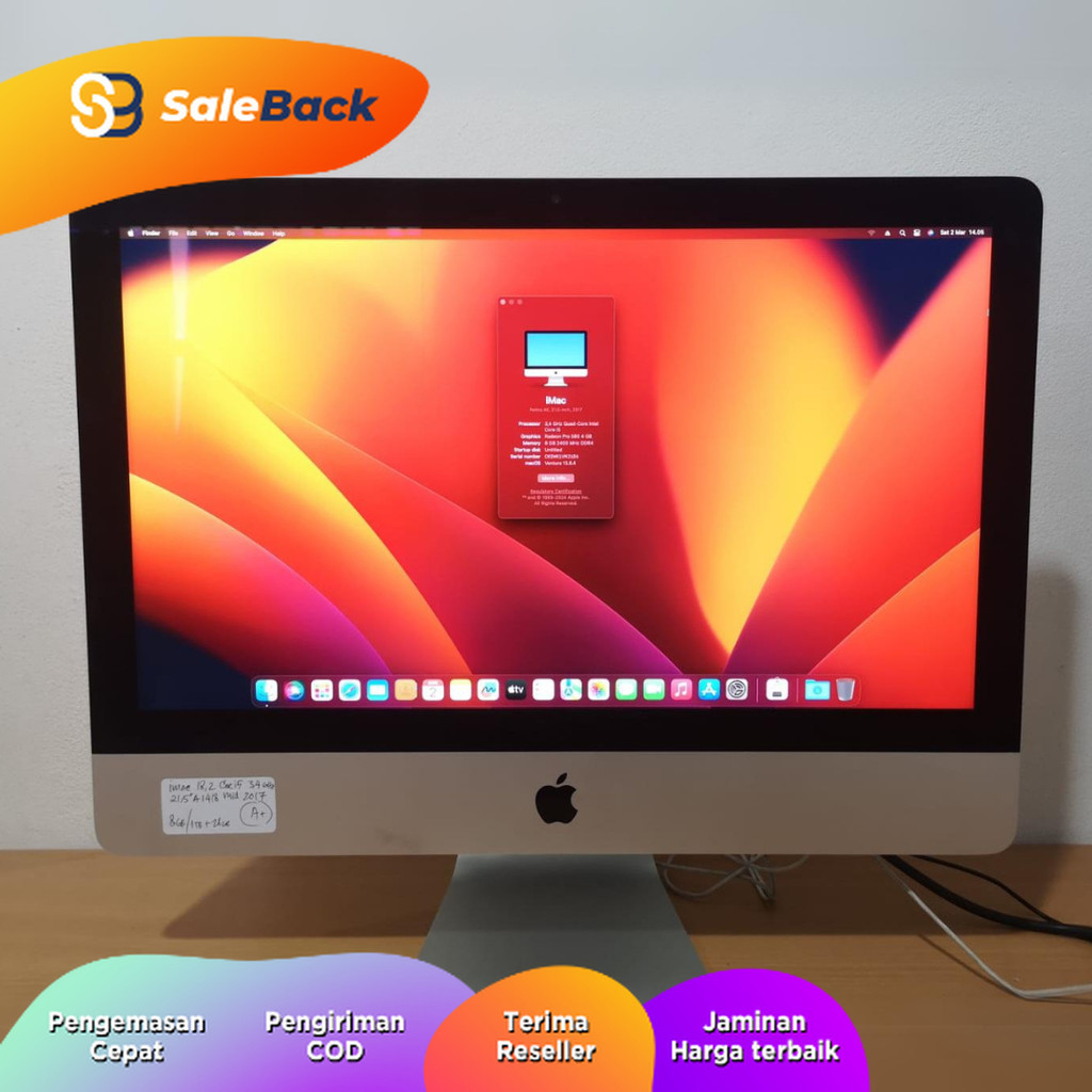 Apple iMac Mid 2017 21.5 Inch Core i5 RAM 8GB/1TB+28GB Retina Second