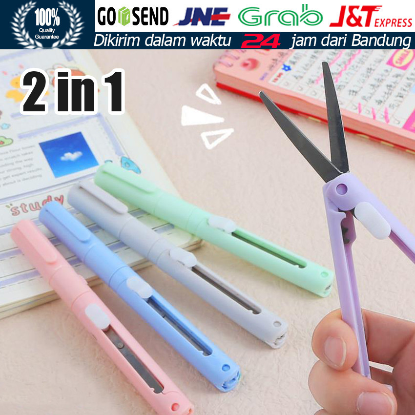 

Gunting Cutter 2 in 1 Cutter and Scissors / Gunting Multifungsi / Gunting Kertas / Gunting Bentuk Pulpen Travel
