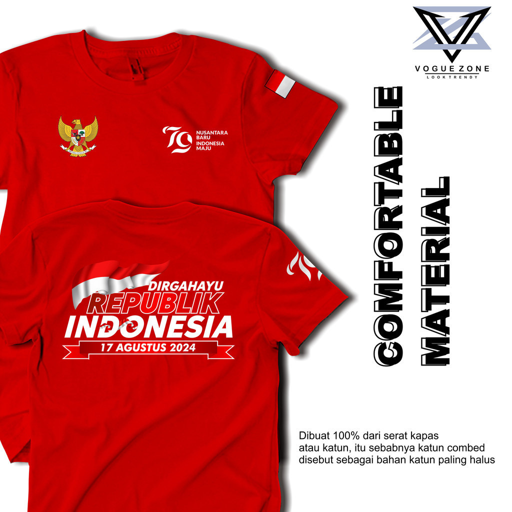Vogue Zone kaos kemerdekaan indonesia kaos 17 agustus 2024 kaos garuda indonesia HUT RI 79 T shirt U