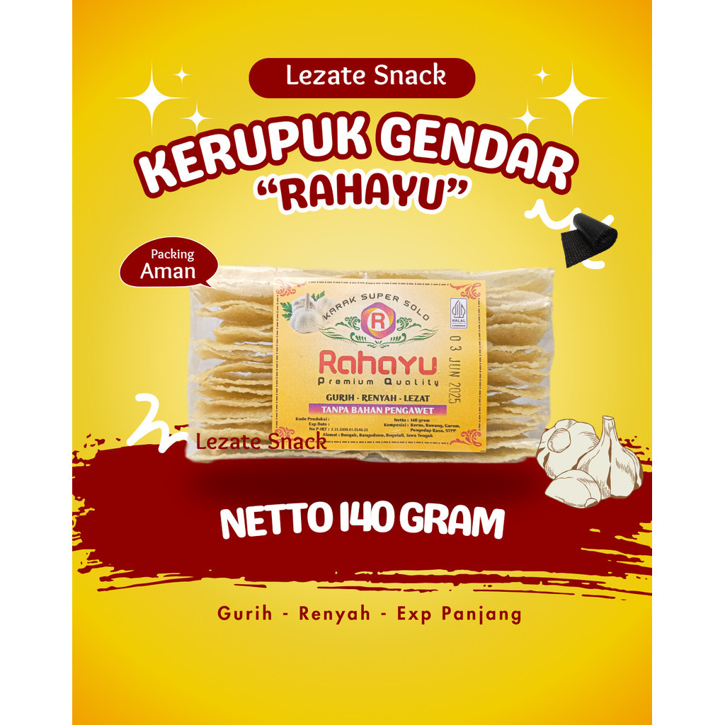 

Kerupuk Gendar Rahayu 140GR Murah Enak Renyah / Krupuk Karak Gendar Puli Mentah Rasa Bawang Karak Valentin Valentine LEZATE SNACK