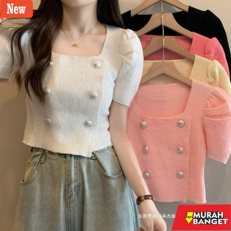 Kaus wanita polos yg lagi kekinian viral- Atasan Blouse Wanita Rajut Lengan Pendek/ Atasan wanita Im