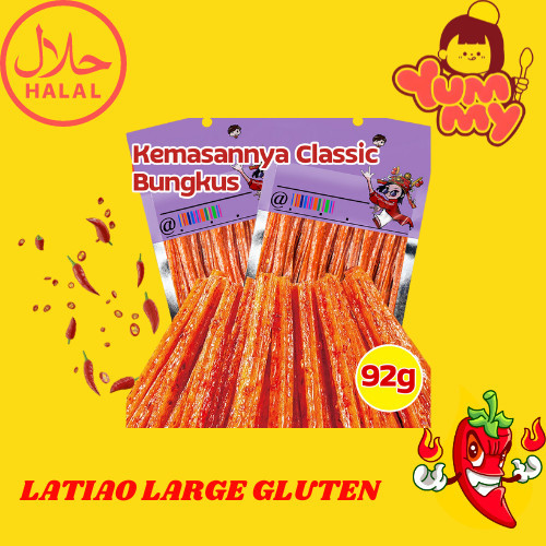 

HALAL SNACK IMPORT Snack Latiao large gluten free vegetarian stick lebar Cemilan ringan Gurih Pedas Import hot spicy strip keripik balado 92 gram