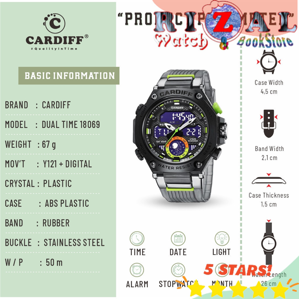 CARDIFF Dual TIme S 18069 Jam Tangan DIgital Analog Casual Pria Water Resist
