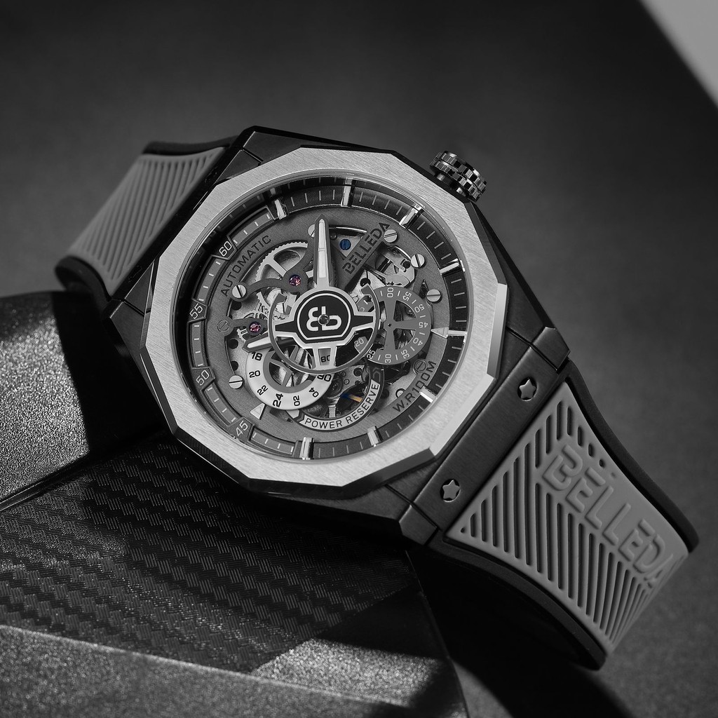 Jam Tangan Pria BELLEDA 9568 Mesin Otomatis Sakelton Strap Rubber Tahan Air Original Mewah