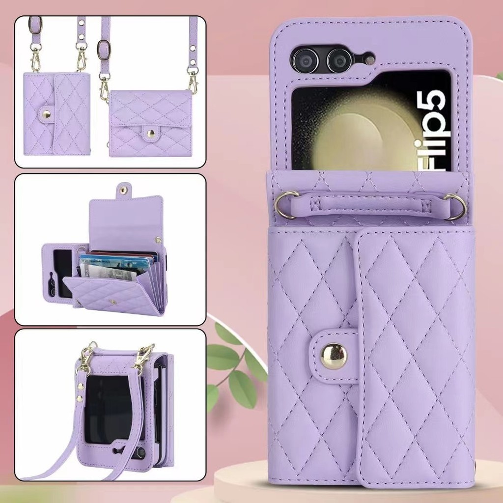 Cross body bag phone case suitable for Samsung zflip 7 luxury leather case with large capacity card 