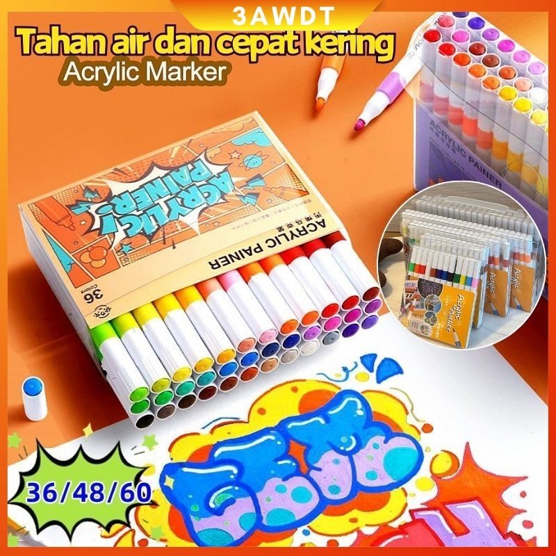 

【COD】60 Warna Pen Akrilik Marker Warna Cepat Kering Tahan Air/Menggambar Kreativitas Seni Edukasi Anak Acrylic Markers/ Pulpen Warna Tahan Air Dan Tahan Lama/DIY Painting Spidol Pastel Pulpen set