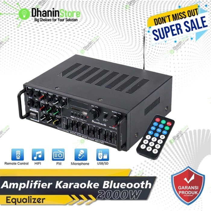 Power Amplifier Ampli Bluetooth Karaoke Class D Stereo Hifi Sunbuck 2000 Watt Radio FM Equalizer