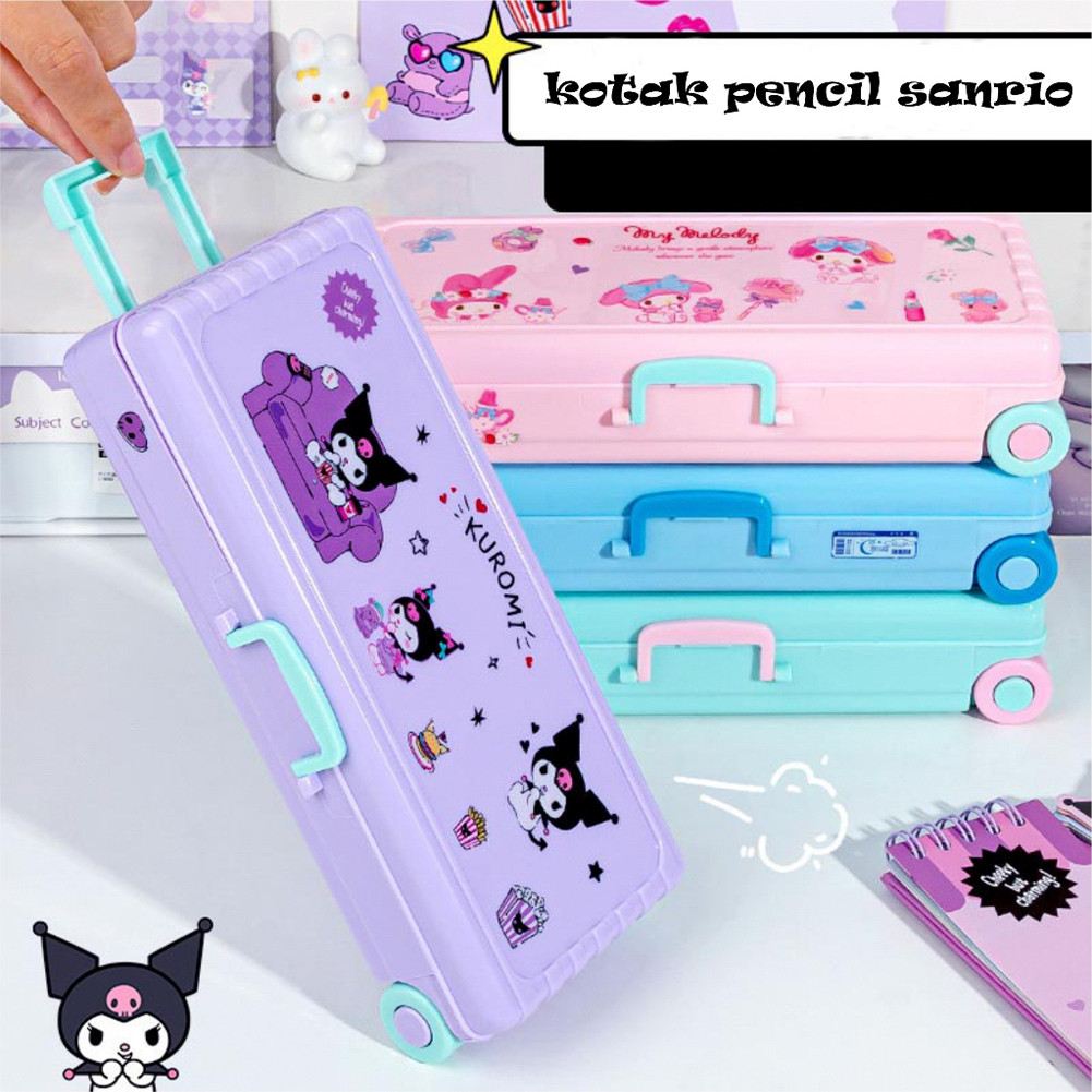 

Sanrio Seri Anime Kartun Pensil Kasus Kuromi Pencil Case Anak-anak Kapasitas besar Troli Kotak Alat Tulis